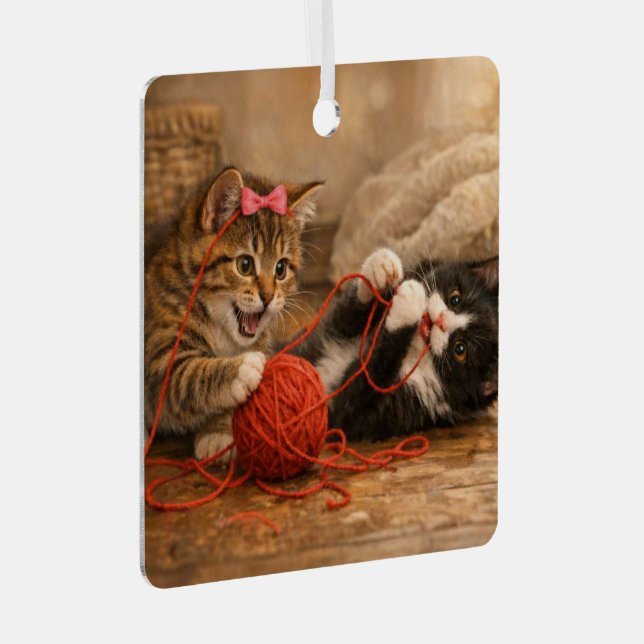 Playful Kittens • Metal Square Ornament (Front Right)