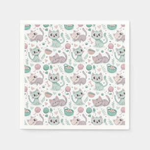 Playful Kittens & Pawprints - Cute Cat Pattern Art Napkin