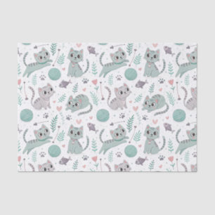 Playful Kittens, Yarn, and Fish - Cute Cat Pattern Tissue Paper