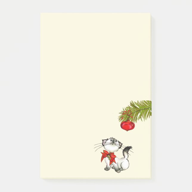 Playful Kitty Cat In A Red Christmas Bow Post-it Notes (Front)