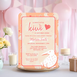 Playful Kiwi Bird Bare Bottom Peach Baby Shower Invitation