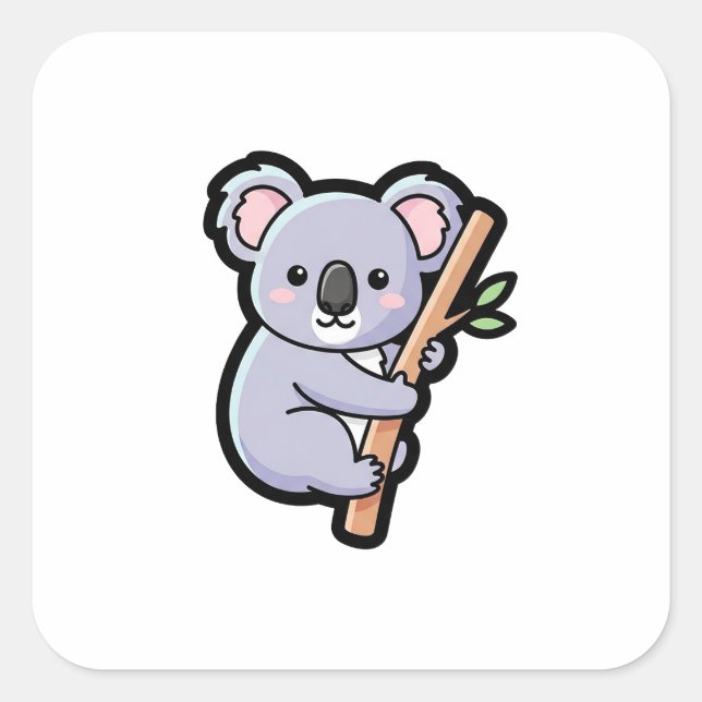 Playful Koala – Cute Kawaii Illustration Square Sticker (Front)