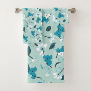 Playful Koala Pattern Cute Animal and Nature Art Bath Towel Set