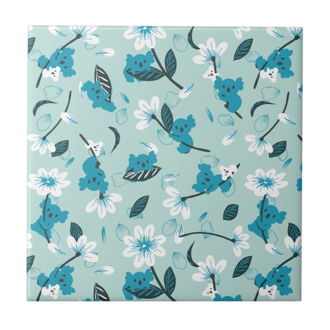 Playful Koala Pattern Cute Animal and Nature Art Ceramic Tile (Front)