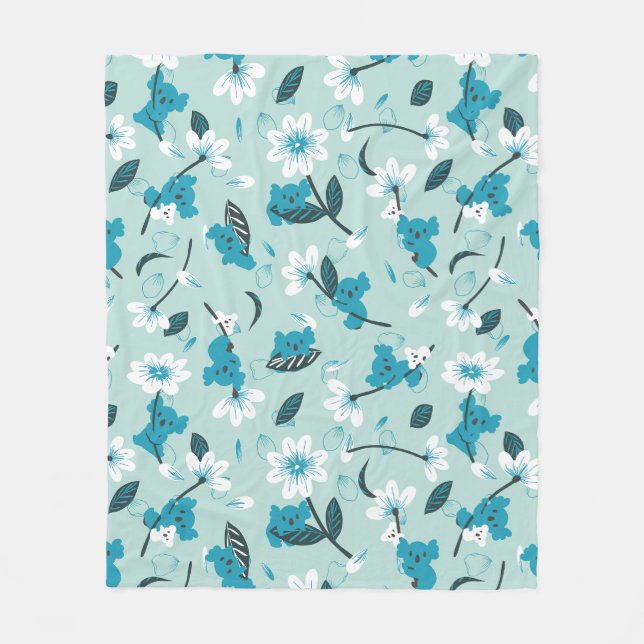 Playful Koala Pattern Cute Animal and Nature Art Fleece Blanket (Front)