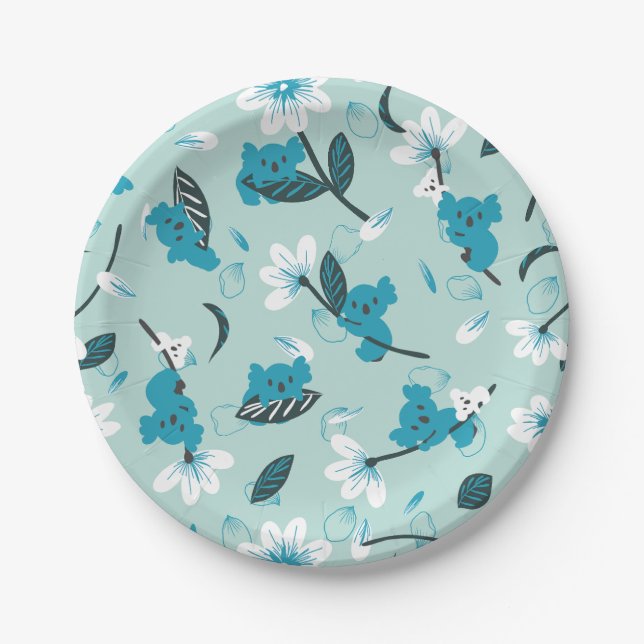 Playful Koala Pattern Cute Animal and Nature Art Paper Plate (Front)