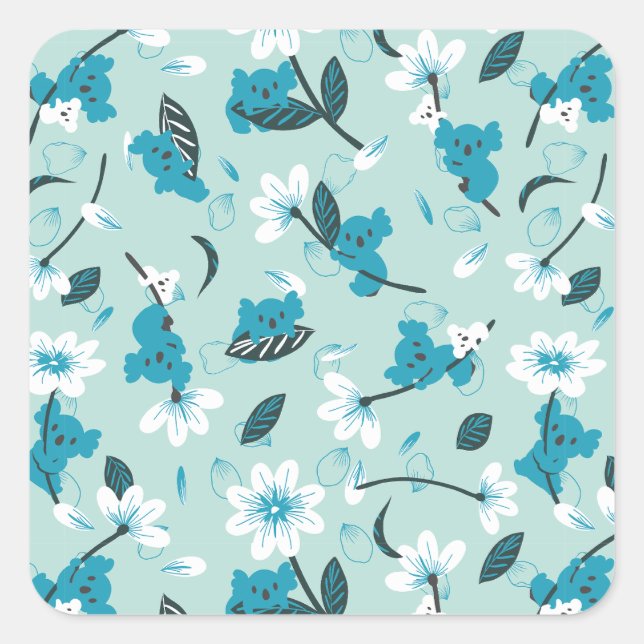 Playful Koala Pattern Cute Animal and Nature Art Square Sticker (Front)
