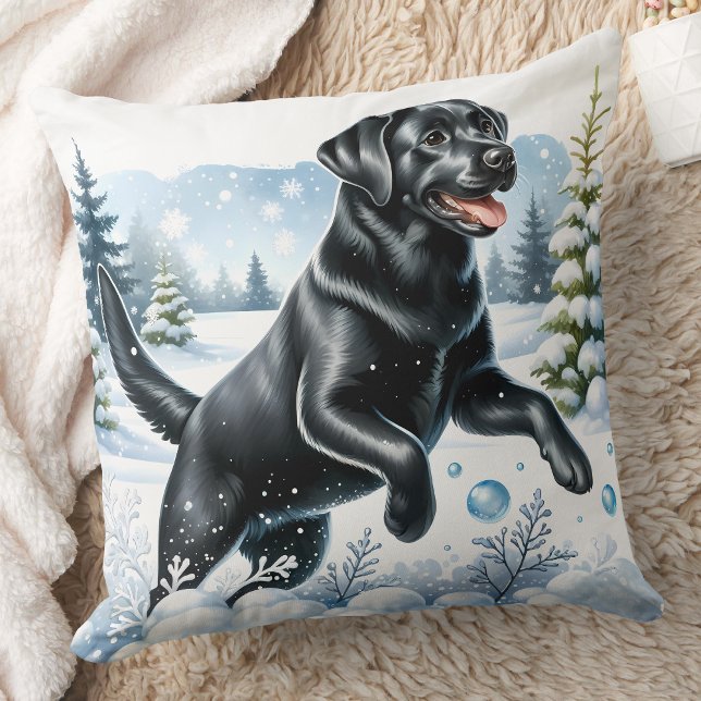 Playful Labrador Retriever Christmas Snow Dog  Cushion (Creator Uploaded)