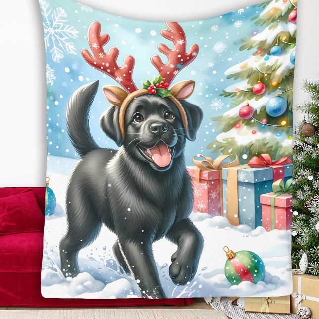 Playful Labrador Retriever Dog Christmas Puppy Fleece Blanket (Creator Uploaded)