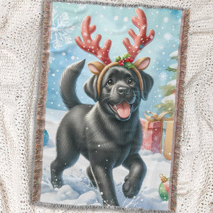 Playful Labrador Retriever Dog Christmas Puppy Throw Blanket
