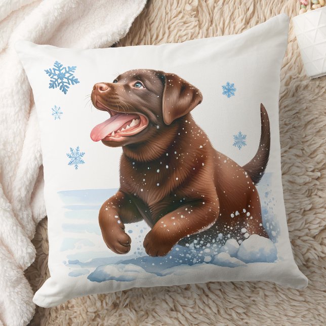 Playful Labrador Retriever Snowflakes Puppy Dog  Cushion (Creator Uploaded)
