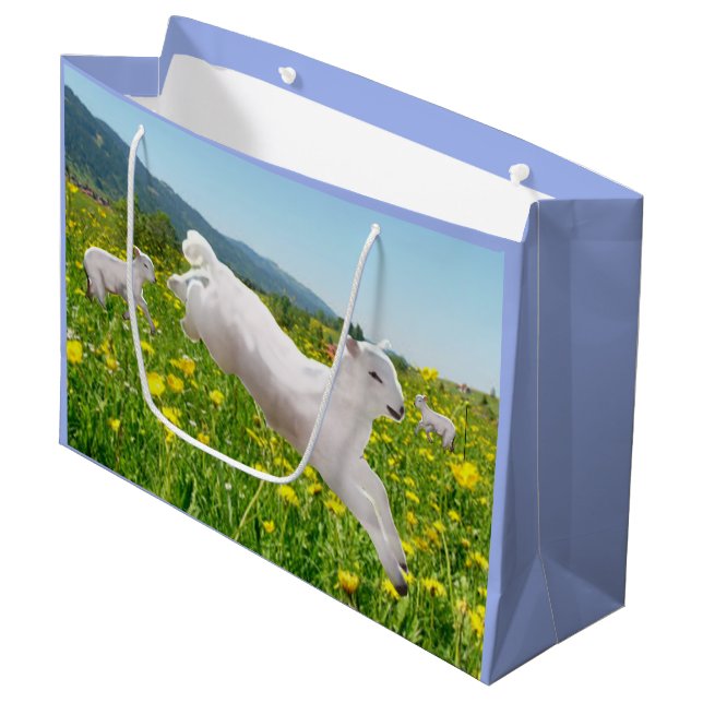 Playful Lambs Easter Large Gift Bag (Front Angled)