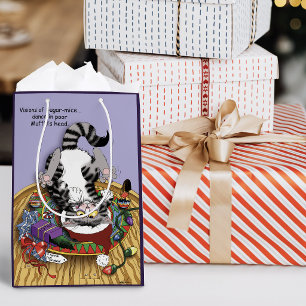 Playful Lavender Catnip Christmas Cat Funny Medium Gift Bag