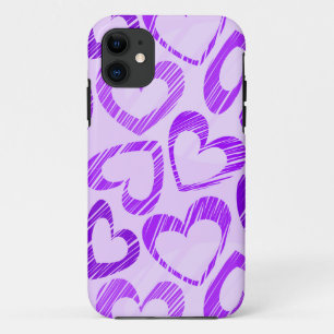 Playful Lavender Purple Cute Sketch Heart Pattern iPhone 11 Case
