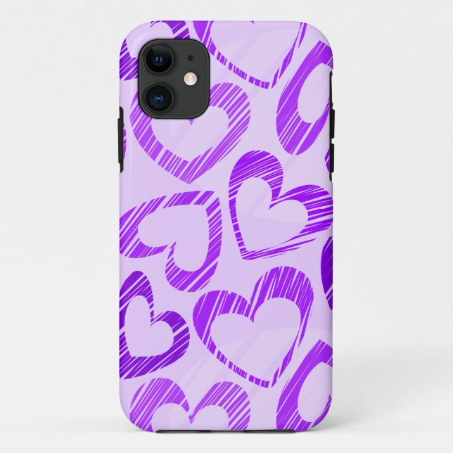 Playful Lavender Purple Cute Sketch Heart Pattern Case-Mate iPhone Case (Back)