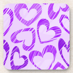 Playful Lavender Purple Cute Sketch Heart Pattern Coaster
