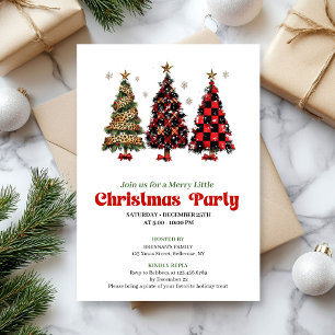 Playful leopard and red plaid Christmas invitation