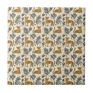Playful Leopard Jungle Pattern Ceramic Tile