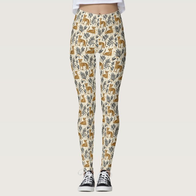 Playful Leopard Jungle Pattern Leggings (Front)