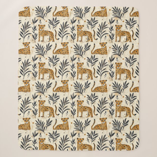 Playful Leopard Jungle Pattern Sherpa Blanket (Front)