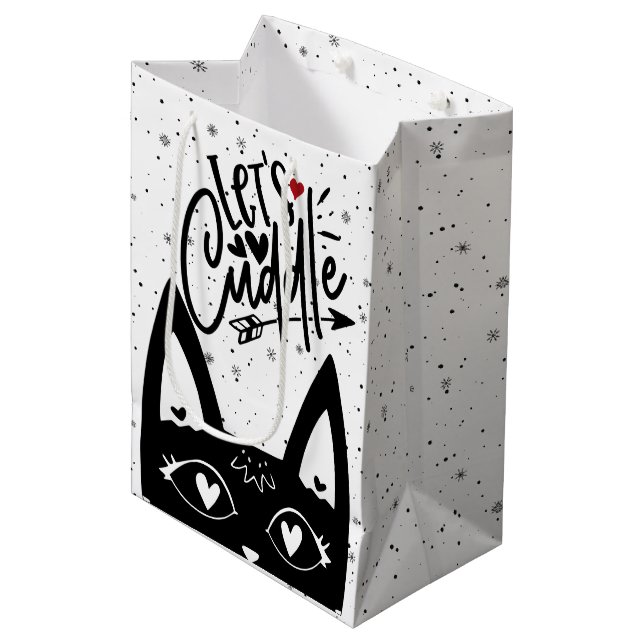 Playful Let's Cuddle Scandinavian Black Cat Medium Gift Bag (Front Angled)