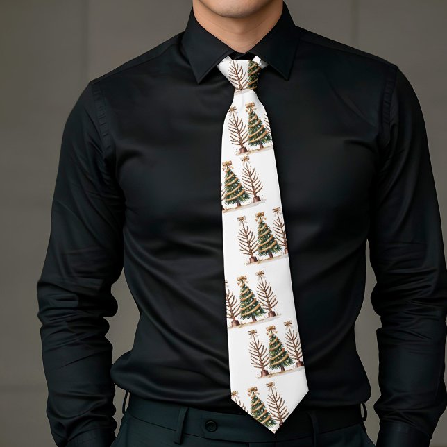 Playful lettering Christmas trees minimalist tie (Playful lettering Christmas trees minimalist tie)