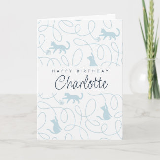 Playful Light Blue Cat Pattern Birthday Card
