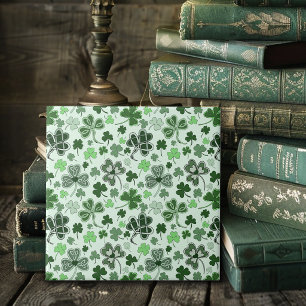 Playful Light Green Shamrock Hearts Pattern Celtic Ceramic Tile