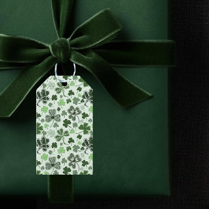 Playful Light Green Shamrock Hearts Pattern Celtic Gift Tags