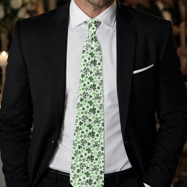 Playful Light Green Shamrock Hearts Pattern Celtic Tie (Creator Uploaded)