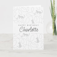 Playful Light Grey Cat Pattern Birthday