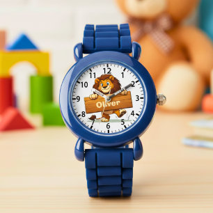 Playful Lion with Wooden Name Plate Watch