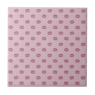 Playful Lips Design - Chic Home Decor on Soft Pink Ceramic Tile