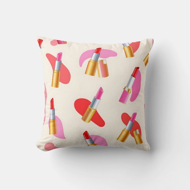 Playful Lipstick Beauty Glam Pattern Cushion (Front)