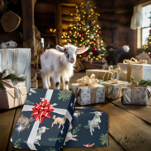 Playful Little Christmas Goats Wrapping Paper