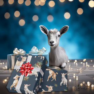 Playful Little Christmas Goats Wrapping Paper
