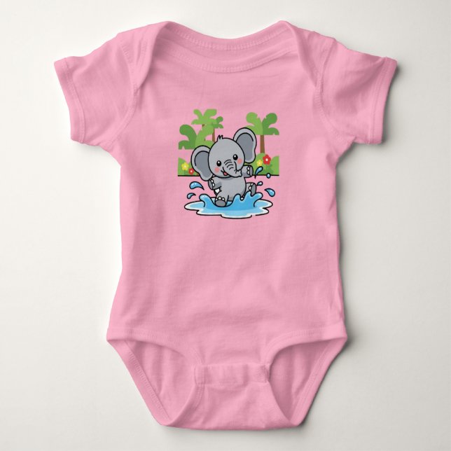 Playful Little Elephant Splash Baby Bodysuit (Front)