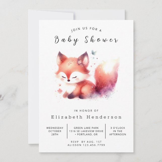  Playful Little Fox Theme Fox Baby Shower Invitation (Front)