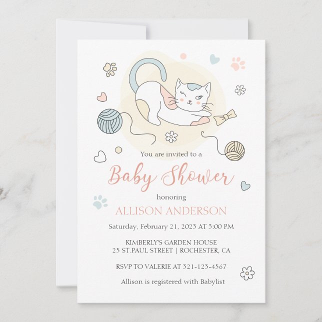 Playful little kitten Baby Girl Shower Invitation (Front)