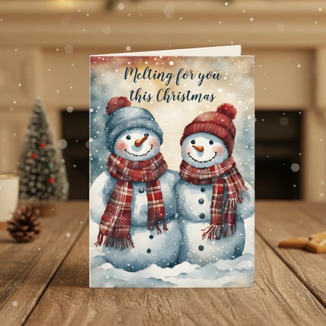 Playful Melting Snowman Couple Christmas Greeting Card (Creator Uploaded)