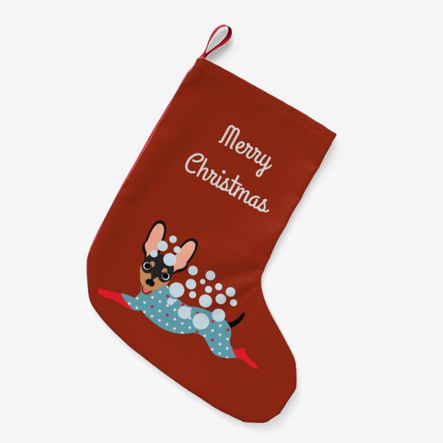 Playful Mini Pin Merry Christmas Stocking (Front (Hanging))