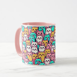 Playful Minimalist Cats in Multi-Coloured Pastels Mug