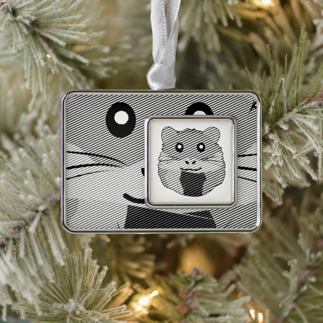 Playful Minimalist Hamster Silver Plated Framed Ornament (Tree)
