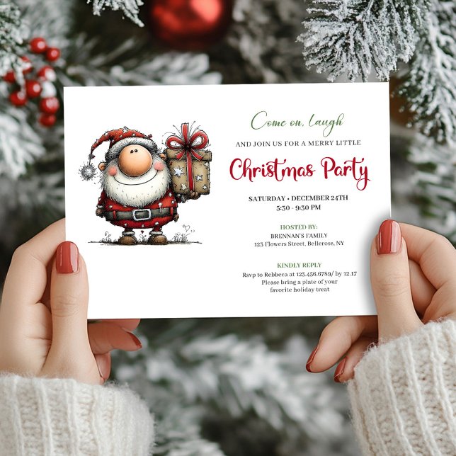 Playful Minimalist Santa Christmas Party Invites (Playful Minimalist Santa Christmas Party Invite)