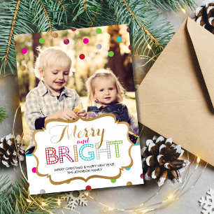 Playful Modern Merry and Bright Christmas Photo Holiday Card