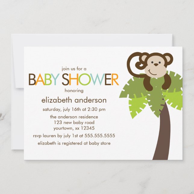 Playful Monkey Baby Shower Invitation (Front)