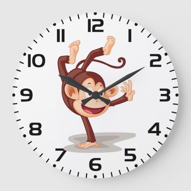 Playful Monkey Doing a Handstand Cute Animal Large Clock (Front)