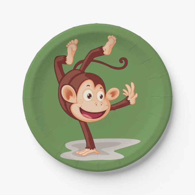 Playful Monkey Doing a Handstand Cute Animal Paper Plate (Front)