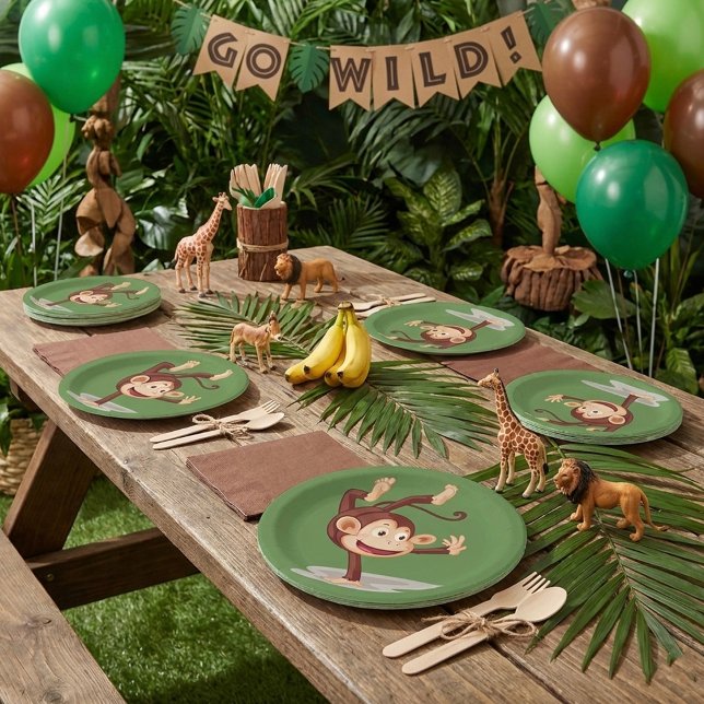 Playful Monkey Doing a Handstand Cute Animal Paper Plate (Creator Uploaded)