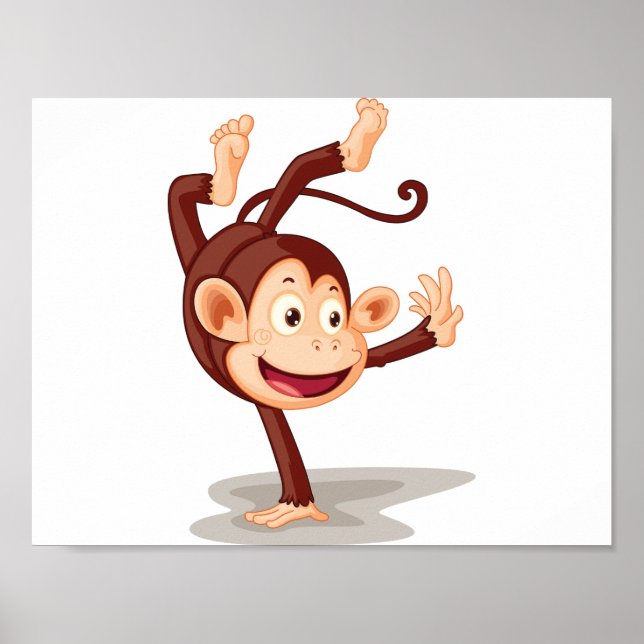 Playful Monkey Doing a Handstand Cute Animal Poster (Front)